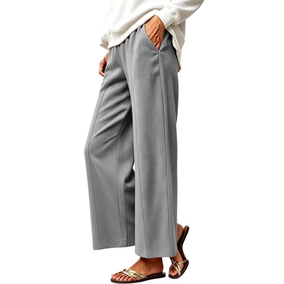 Edvintorg Sweats for Women Loose Casual Elastic Waisted Wide Leg Jogger Solid Color Athletic Pant with Pocket Plus Size Women Clothing Gray S-3XL