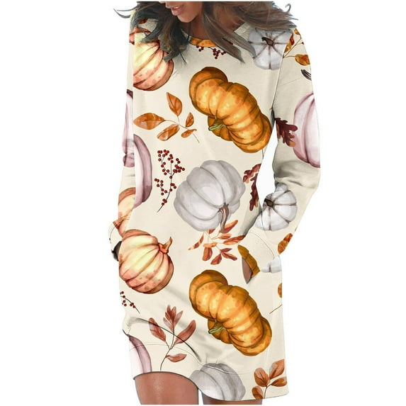 Edvintorg Sweatshirt Dresses For Women 2023 Clearance Women's Halloween Costumes Fashion Long Sleeve Print Round-Neck Ladies Holiday Outing Shirt Dresses