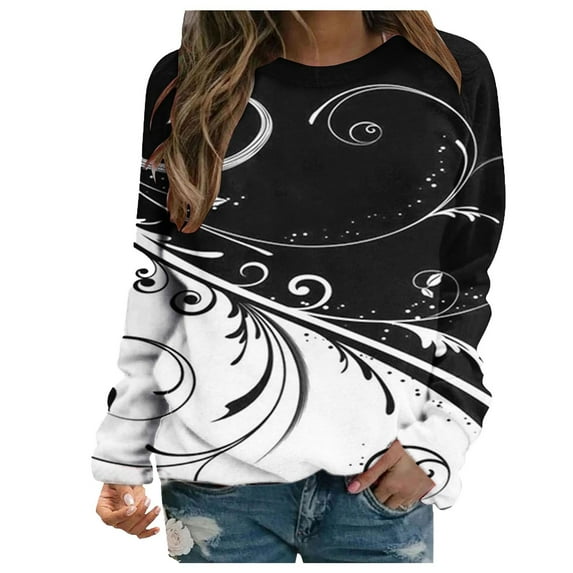 Edvintorg Sweatshirt For Women Crewneck Clearance Fashion Printed Long Sleeve Casual Lightweight Pullover Top Fall 2024 Fashion Women Clothing