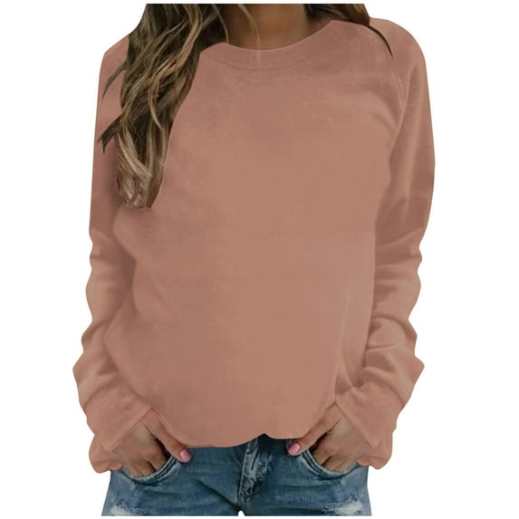 Edvintorg Sweatshirt Women Trendy Fashion Women's Casual Long Sleeve Round Neck Solid Sweatshirt Tops Pullover Female