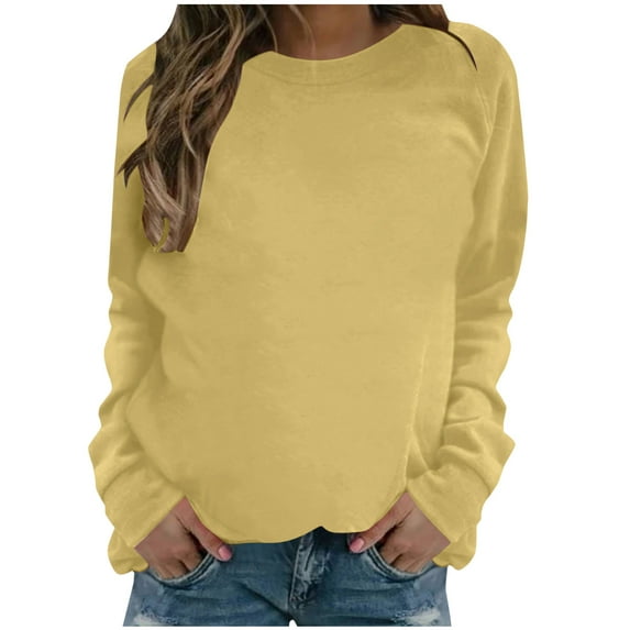 Edvintorg Sweatshirt Women Trendy Fashion Women's Casual Long Sleeve Round Neck Solid Sweatshirt Tops Pullover Female