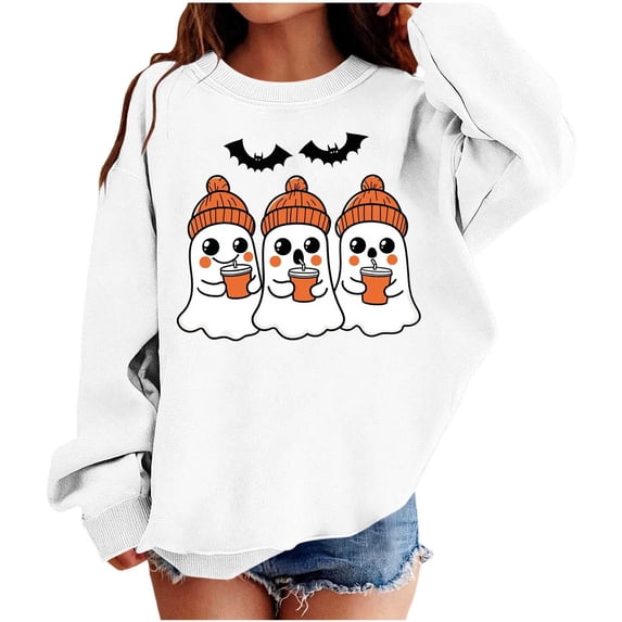 Edvintorg Sweatshirt for Girls Halloween Printed Long Sleeve Crew Neck Loose Casual Pullover Top Girls Clothing Size 1-13