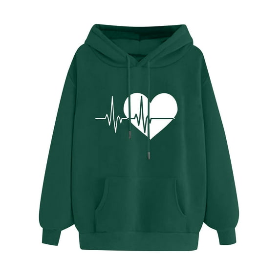 Edvintorg Sweatshirt for Women Loose Fit Fashion Heart Pattern Printed Pullover Sweaters Women's Hooded Pocket Drawstring Sweatshirts
