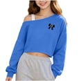 thumbnail image 1 of Edvintorg Sweatshirts for Teen Girls One Shoulder Cropped Sweatshirt Solid Color Long Sleeve Casual Pullover Top Lightweight Little Girls Clothes Size 5-15, 1 of 7
