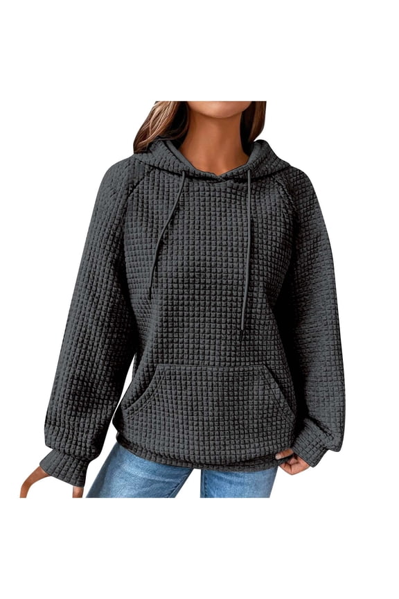 Sweatshirts for Women Loose Fit Women's Solid Raglan Sweater Hooded Sweatshirt Long Sleeve Drawstring Pullover Top