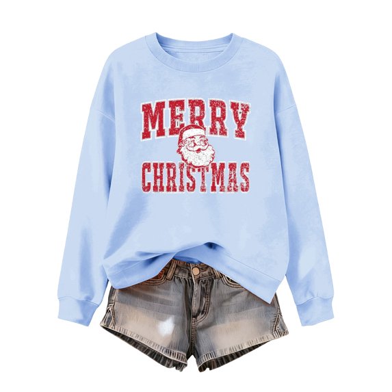 Edvintorg Sweatshirts for Women Trendy Christmas Printed Loose Casual Lightweight Sweatshirt Fashion Long Sleeve Pullover Tops