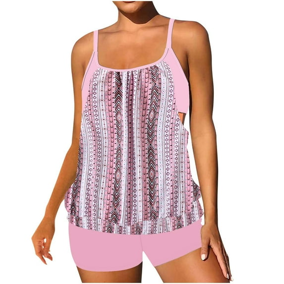 Edvintorg Swim Suits for Women 2025 Summer Plus Size Swimsuit Vintage Printed Hollow Out Adjustable Spaghetti Straps Swim Tank Top with Boyshorts Women's Swimwear