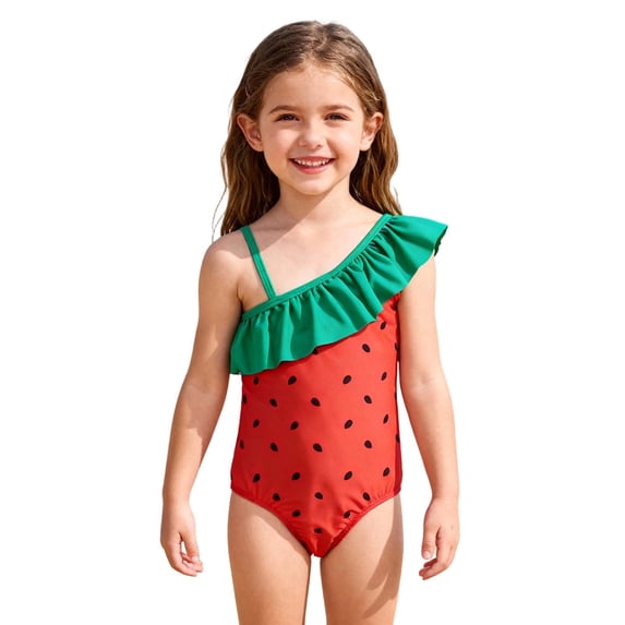 Edvintorg Swim Suits for Girls 2026 Cute Printed Adjustable Straps Swimwear 2 Piece Swimsuit Girls Tummy Control Size 18M-7Y