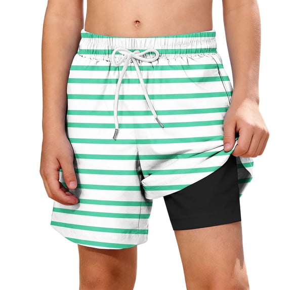 Edvintorg Swim Trunks Boys Striped Compression Liner Elastic Waisted Casual Beach Short with Drawstring Size 5-14