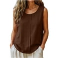 thumbnail image 1 of Edvintorg Tank Tops for Women Loose Fit Lightweight Cotton And Linen Crew Neck Casual Shirt Summer Clothes for Women Brown XXL, 1 of 6