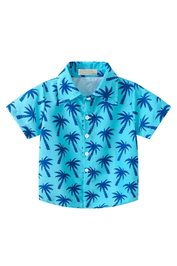 Teeanger Boys Short Sleeve Button Down Hawaiian Shirt Kids Boys Beach Shirts Summer Fashion Short Sleeve Blouse Tropical Seaside Print Retro Shirt 2-12Years