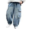 thumbnail image 1 of Edvintorg Teen Boy Clothes Streetwear Baggy Jeans Elastic Waist Casual Wide Leg Jeans Demin Pants with Pockets 5-15, 1 of 6