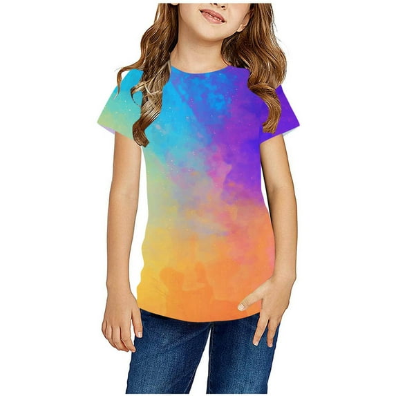 Edvintorg Teenage Girls Clothing Summer Tshirts for Kids Boys Girls Fashion Cute Gradient Printed Round Neck Short Sleeve Tee Shirts Top 3-14Years Children's Clothing