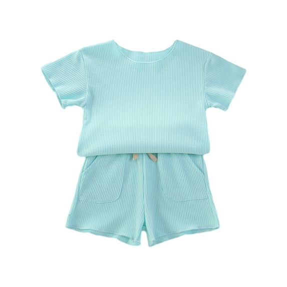 Edvintorg Toddler Baby Girl Clothing Sets Clearance Plain Color Round Neck Short Sleeve Tops T-Shirt Elastic Waist Shorts Suit 3Months-5Years Summer Children Clothes Girl