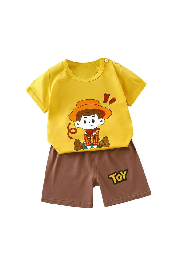 Toddler Baby Girl Outfits Kawaii Clothes Cartoons Printed Casual Round Neck Short Sleeve Shirt and Short Sets Cotton Summer Kids Outfit Clothes 6M-8Y