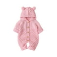 thumbnail image 1 of Edvintorg Toddler Baby Knitted Romper Long Sleeve Newborn Baby Girls Boys Winter Warm Coat Knit Outwear Bear Ear Hooded Jumpsuit, 1 of 5