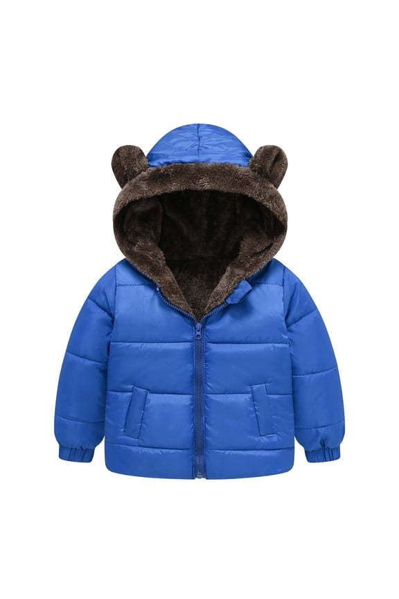 Toddler Boys Winter Clothes Solid Fleece Padded Cute Bear Ears Hooded Thick Warm Coat Jacket for Kids Children's Outerwear with Zipper 2-8T