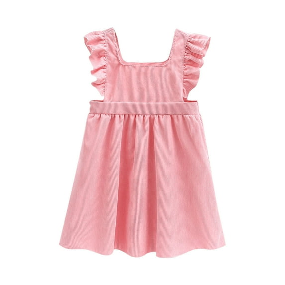Edvintorg Toddler Dress Cute Solid Color Corduroy Fly Sleeveless Summer Casual Princess Dress Children Girls' Dresses 2-10 Years