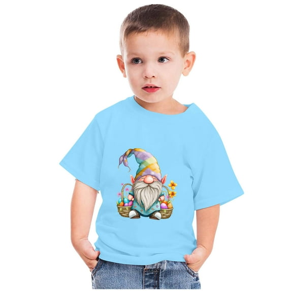 Edvintorg Toddler Easter Tops Kids Clothes Boys Girls Fashion Cute Easter Dwarf Print Round Neck Print Short Sleeve Tops 3-14Years Children's Clothing