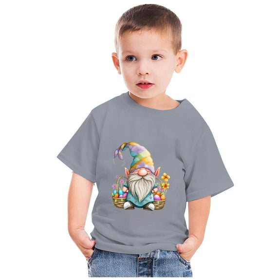 Edvintorg Toddler Easter Tops Kids Clothes Boys Girls Fashion Cute Easter Dwarf Print Round Neck Print Short Sleeve Tops 3-14Years Children's Clothing