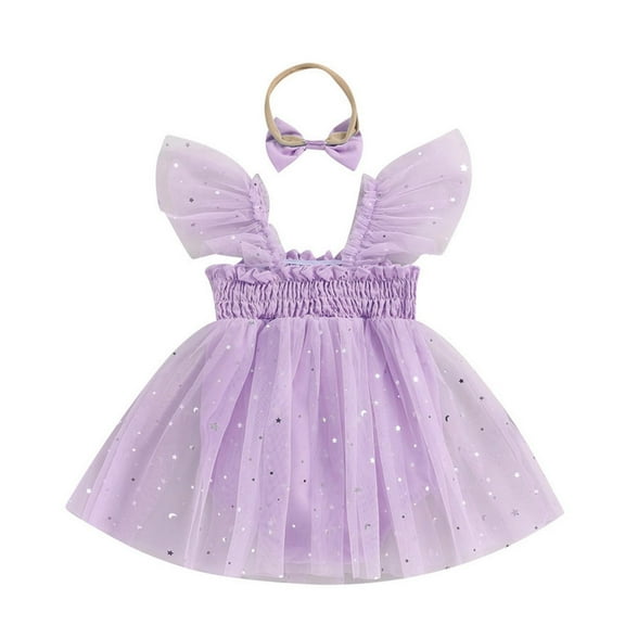Edvintorg Toddler Girl Clothes Set New Summer Baby Girl Sequins Flying Sleeve Dress Jumpsuit and Headband Outfits 0-18 Months Cotton Infant Girl Clothes