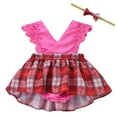 thumbnail image 1 of Edvintorg Toddler Girls Boutique Outfits Summer Fashion Baby Girl Ruffled Plaid Printed Romper and Headband Set Baby Outfits, 1 of 3