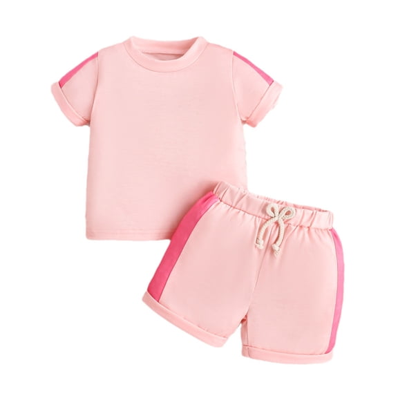 Edvintorg Toddler Girls Clothes Set Solid Color Short Sleeve Cotton T-Shirt Top Elastic Waist Shorts Summer 2Pcs Outfits Kids Clothes Girls