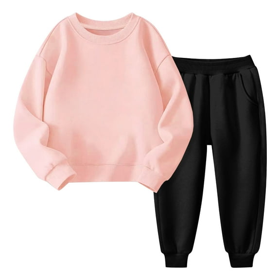Edvintorg Toddler Girls Clothing Set Solid Color Long Sleeve Pullover Sweatshirt and Pants Set Cotton Sportswear Kids Clothes Boys 18M-12Y Children's Tracksuit