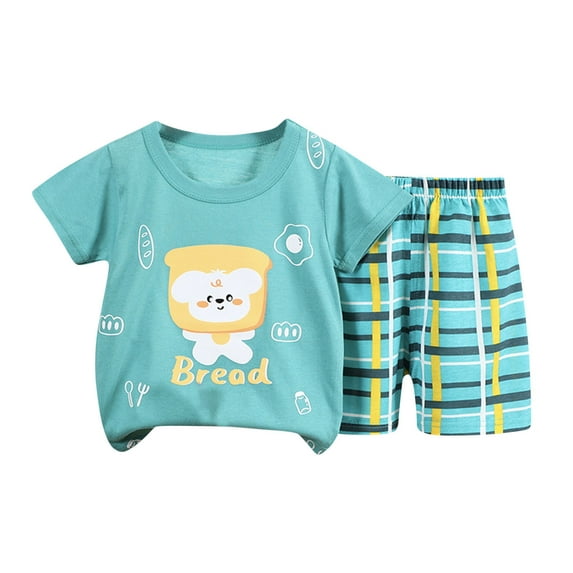 Edvintorg Toddler Girls Summer Clothing Set Cute Cartoon Printed Short Sleeve T-Shirt Shorts Pajamas Sets Loungewear Cotton Casual Home Outfits 6M-8Y Kids Clothes Boys