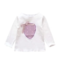 Edvintorg Toddler Long Sleeve Shirt Girls Cute Strawberry Print Casual Floral Knit Round Neck Cotton Tops 1-9Years Shirts for Girls