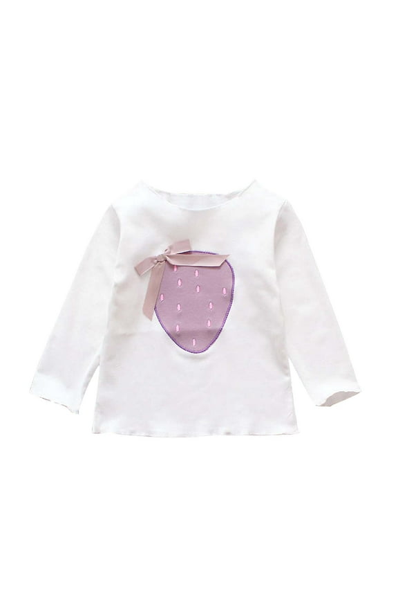 Toddler Long Sleeve Shirt Girls Cute Strawberry Print Casual Floral Knit Round Neck Cotton Tops 1-9Years Shirts for Girls