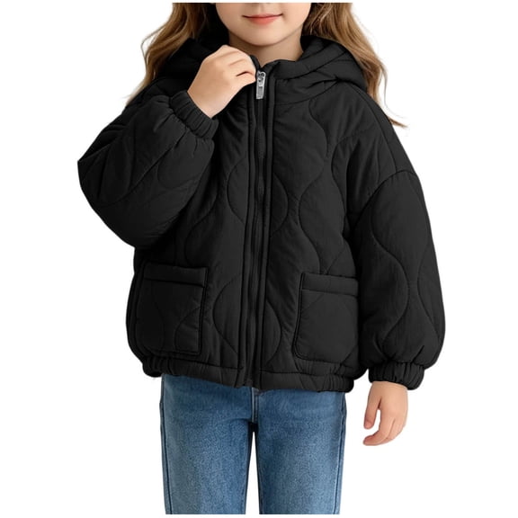 Edvintorg Toddler Padded Jacket Fashion Full Zip Hooded Warm Outerwear Long Sleeve Casual Winter Coat with Pockets Size 1-10