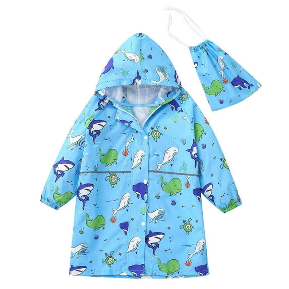 Edvintorg Toddler Raincoat Clearance Kids Baby Girls Cute Printed Rainwear Children Raincoat Long Sleeve Waterpoof Rain Hooded Jacket Coat With Zipper 3-13Years Children's Raincoat