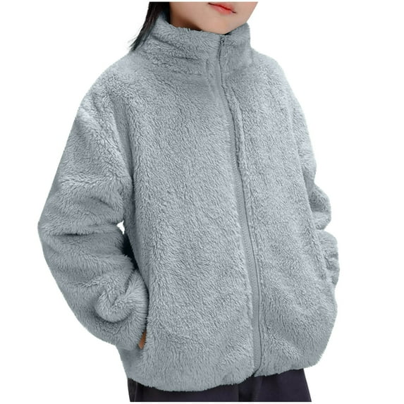 Edvintorg Toddler Winter Coat Fashion Solid Color Long Sleeve Fleece Jacket with Zipper Unisex Warm Casual Outertwear 1-13 Years Girls School Jackets