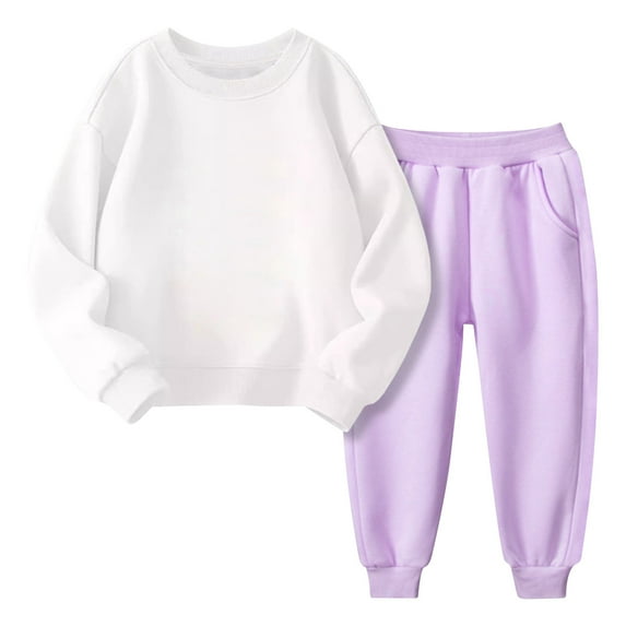 Edvintorg Toddler Baby Girl Winter Outfits Solid Color Long Sleeve Pullover Sweatshirt and Pants Set Cotton Sportswear Kids Clothes Boys 18M-12Y Children's Tracksuit