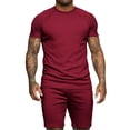 thumbnail image 1 of Edvintorg Tracksuits for Men Set Men's Fashion Movement Leisure Solid Splicing Short Sleeve Round Neck Coat Elastic Waist Shorts Suit Wine S, 1 of 6