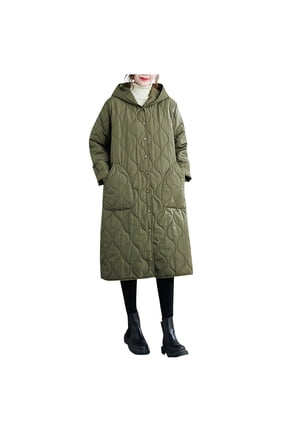 Trench Coat Women Fashion Solid Color Casual Thicken Long Down Jacket Winter Warm Parkas Plus Size Womens Clothing Army Green XL