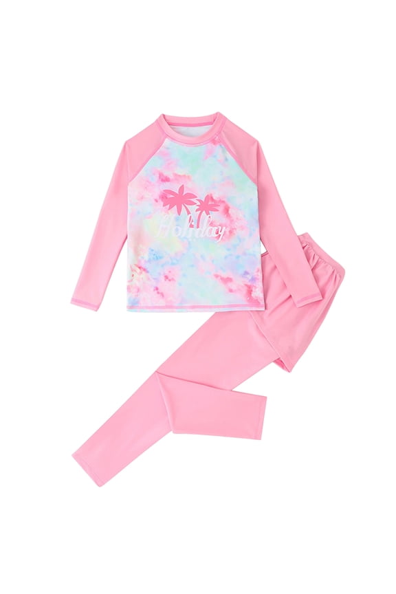 Trendy Swimwear 2025 Kids Girls Swimsuit 2 Piece Bathing Suit Fashion Cute Print Long Sleeve Sunscreen Seaside Surfing Swimsuit Set