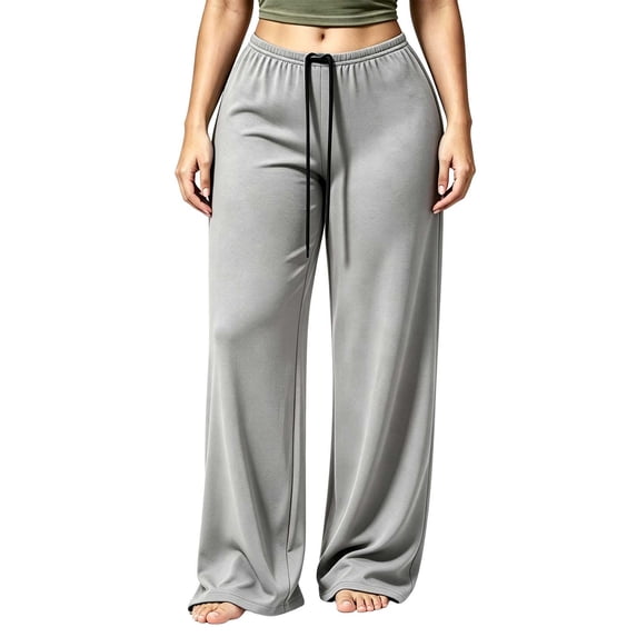Edvintorg Trousers Pants for Women Plus Size Elastic Waisted Casual Pant Loose Wide Leg Stretch Trouser with Drawstring Womens Fashion Gray S-3XL