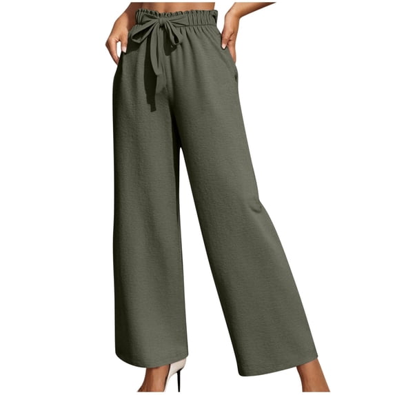 Edvintorg Trousers Pants for Women Plus Size Womens Pants Dressy Casual Solid Color Elastic Waist Bandage Trouser with Pocket Army Green XL