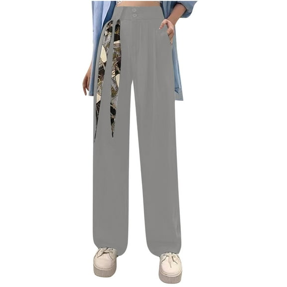 Edvintorg Trousers for Women High Waisted Fashion Solid Narrow Version Of Pendant Feeling Straight Wide Leg Pants with Pockets Green S