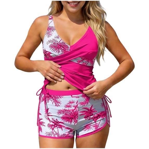 Edvintorg Tummy Control Swimsuits for Women Two Piece Bathing Suits Twist Front Tankini Top with Boyshorts Modest Swimwear