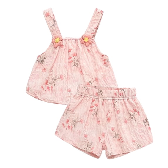 Edvintorg Two Piece Sets for Girls Floral Printed Square Neckline Sleeveless Casual Loose Fit Top and Short Size 0-10
