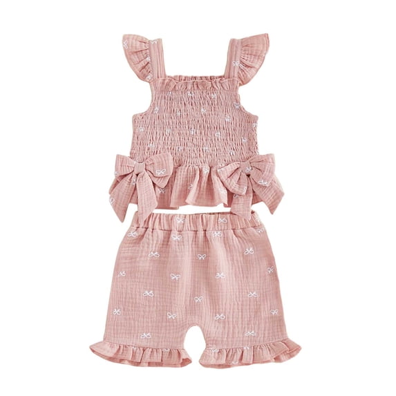 Edvintorg Two Piece Sets for Girls Summer Cute Ruffle Sleeve Smocked Back Casual Tank Top and Short Little Girls Clothes Size 0-4