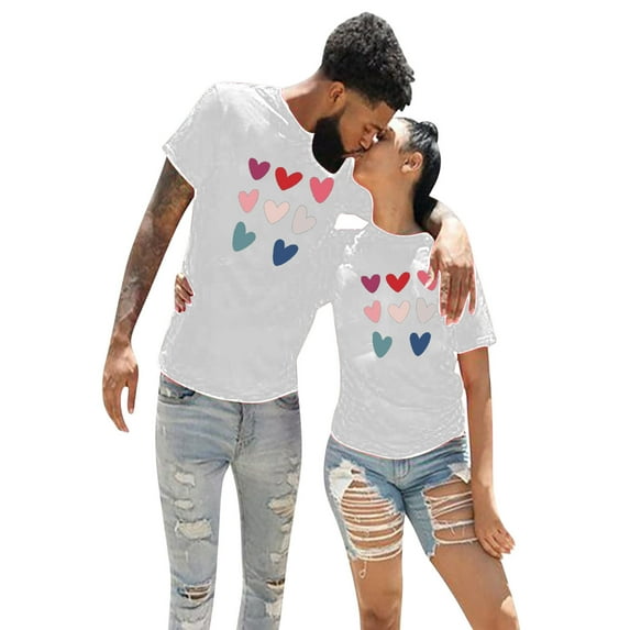 Edvintorg Valentine'S Day Gifts Couples T Shirts For Him And Her 2024 Clearance Funny Love Letter Printed Short Sleeve Men'S T-Shirt Casual Tops Tee Classic Fit Basic Shirts White L