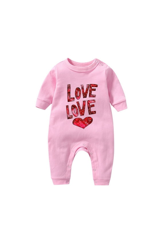 Valentine's Day 2025 Baby Rompers Toddler Baby Girls Boys Long Sleeve Cute Heart Printed T-Shirt Jumpsuit Romper Cotton Clothes 3-18 Months Infantis Costume