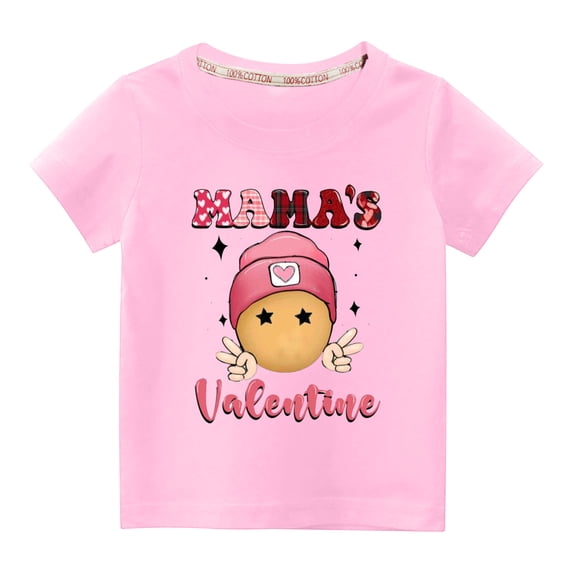 Edvintorg Valentine's Day Gifts Shirts For Kids 3-10Years Toddler Boys Girls Summer T Shirts Clearance Fashion Cute Letter Print Round Neck Short Sleeve Cotton Top