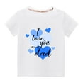 thumbnail image 1 of Edvintorg Valentine's Day T Shirts for Kids Toddler Boys Girls Fashion Cute Solid Color Round Neck Letter Print Short Sleeve Top 3-10Years Children's Clothing, 1 of 4