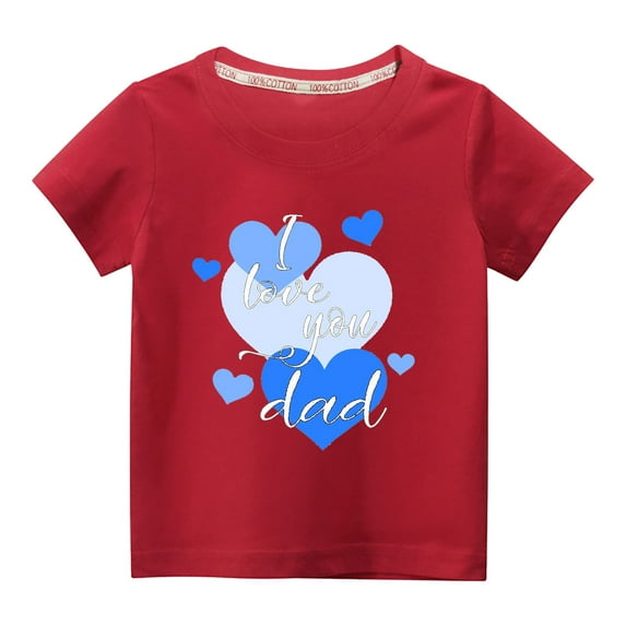 Edvintorg Valentine's Day T Shirts for Kids Toddler Boys Girls Fashion Cute Solid Color Round Neck Letter Print Short Sleeve Top 3-10Years Children's Clothing
