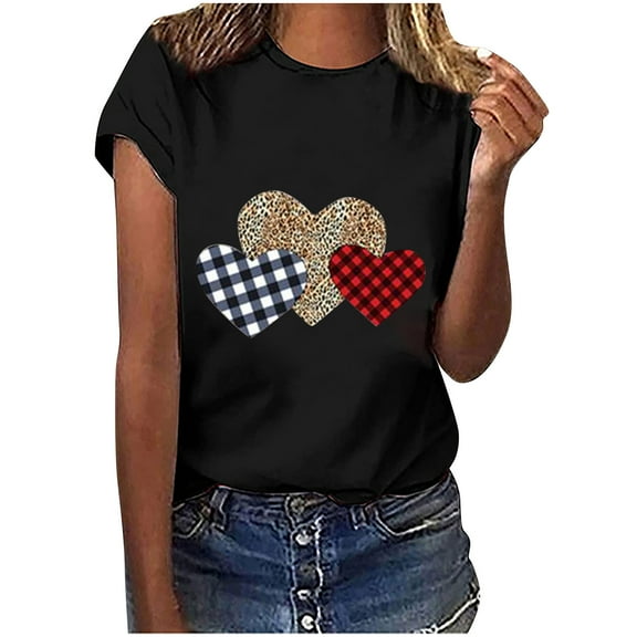Edvintorg Valentine's Day Tops for Women Fashion Women's Classic-Fit Short-Sleeve Crewneck T-Shirt Soft Cute Printed Shirts Graphic Tees
